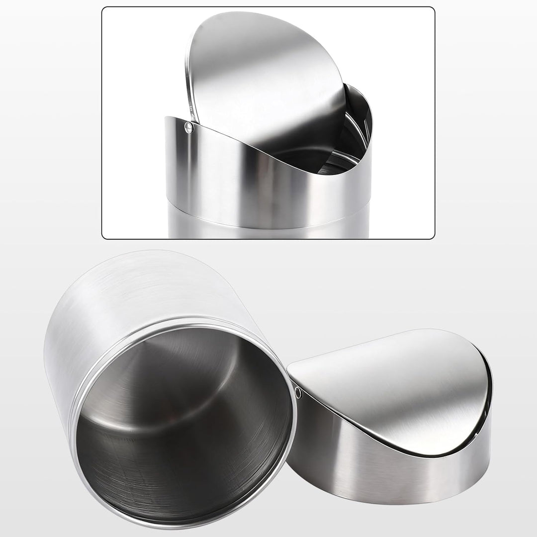 3er-Pack Tischabfalleimer Klein mit Deckel, 1,5 l Mini Tischabfalleimer mit Schwenkdeckel, Edelstahl