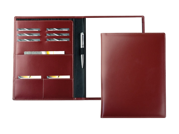 DELMON VARONE - Personalisierbare Schreibmappe DIN A4 aus Cambridge Top Grain Leder rot, Organizer K