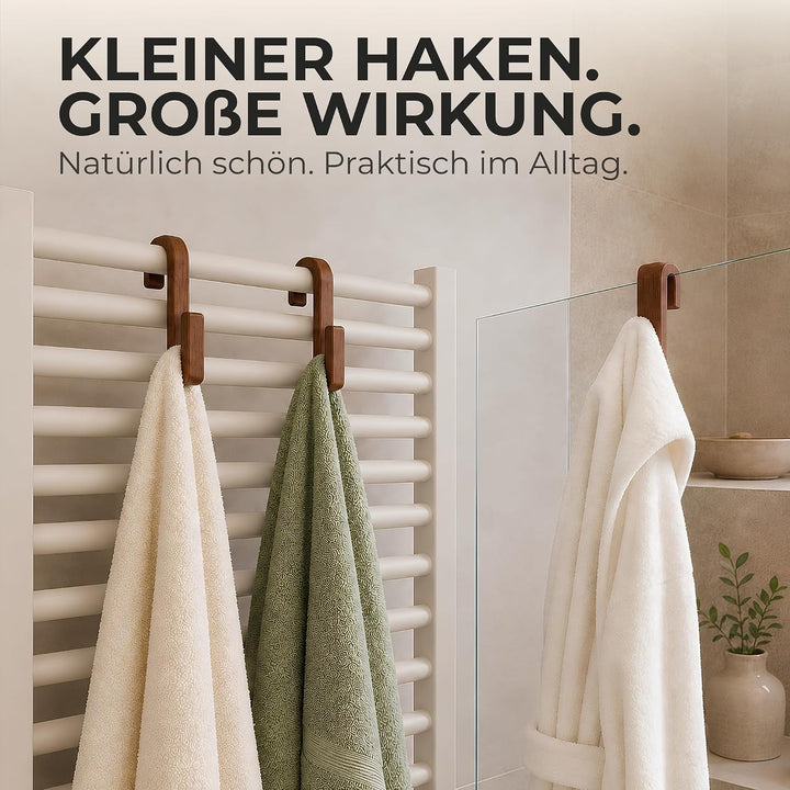 Handtuchhalter Heizkörper und Duschwand | Sapeli-Holzhaken | 4er-Set