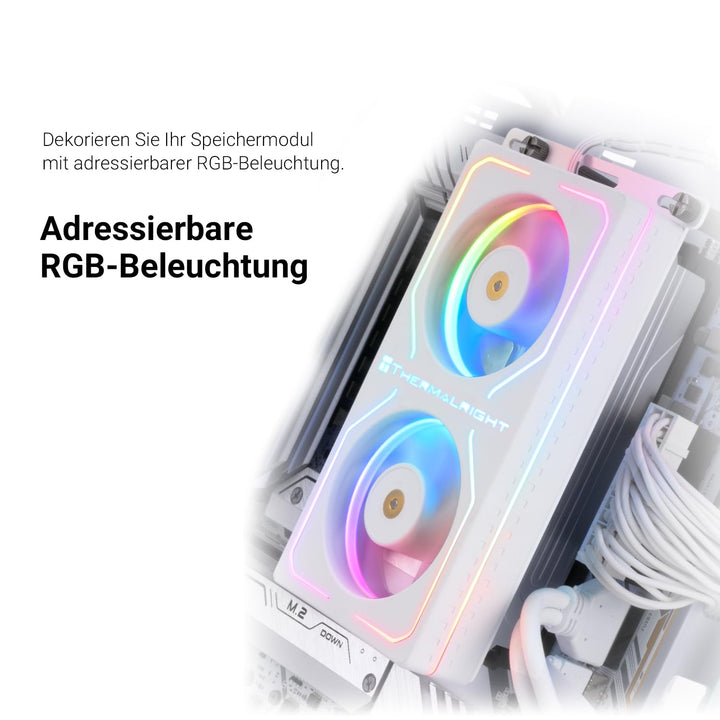 Thermalright MC-2 ARGB White Memory Cooler, Dual-Lüfter mit 3200 U/min PWM-Design, leiser RAM-Kühler