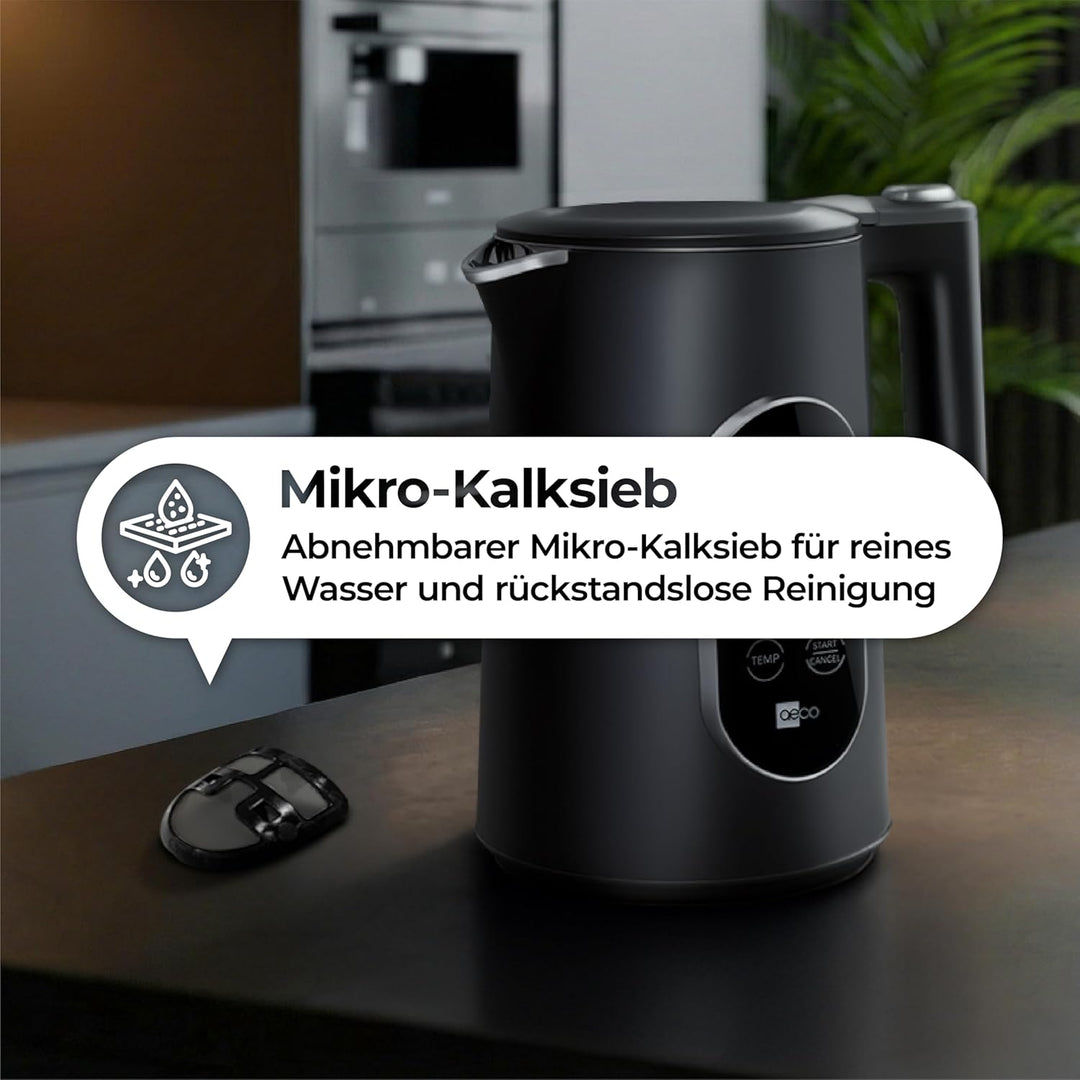 aeco AQA ELITE elektrischer Wasserkocher Edelstahl schwarz-matt mit Temperatureinstellung Tee-Kocher