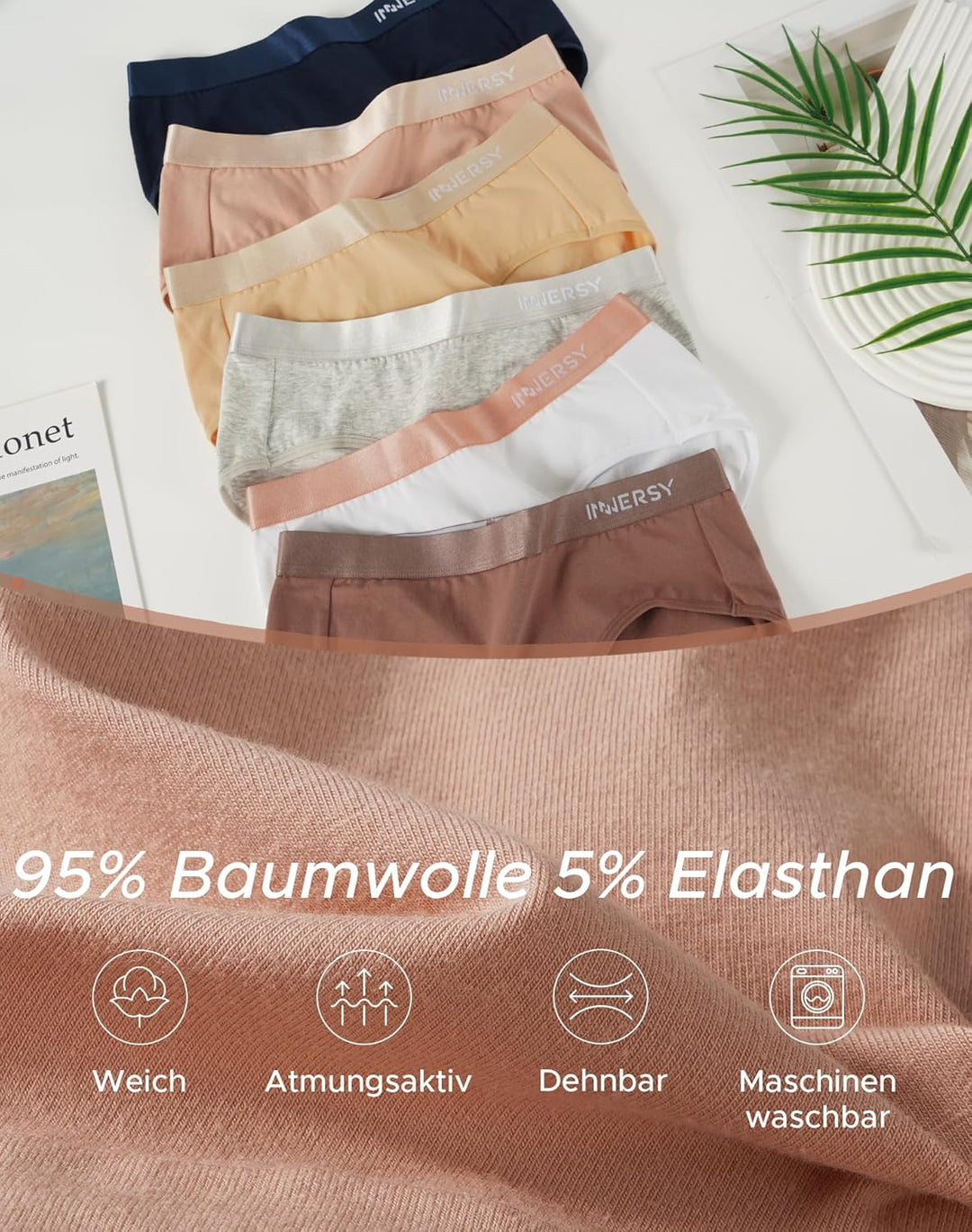 INNERSY Unterwäsche Damen Slip Bequeme Baumwollunterhosen Mehrpack Atmungsaktive Pantys 6er Pack XS