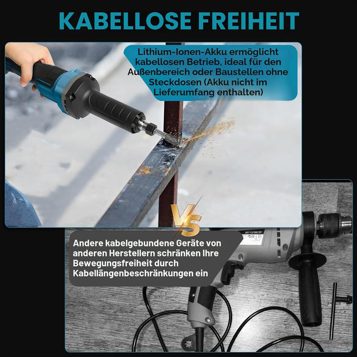 Akku Geradschleifer Kompatibel mit Makita 18V Akku, Bürstenloser Geradschleifer 6mm 3mm Bohrfutter P
