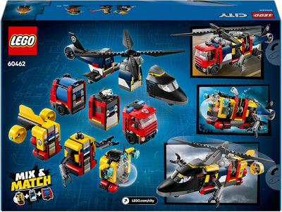 LEGO City Kombinationsset mit Hubschrauber, Löschauto und U-Boot und 3 Minifiguren - Baubare Spielze