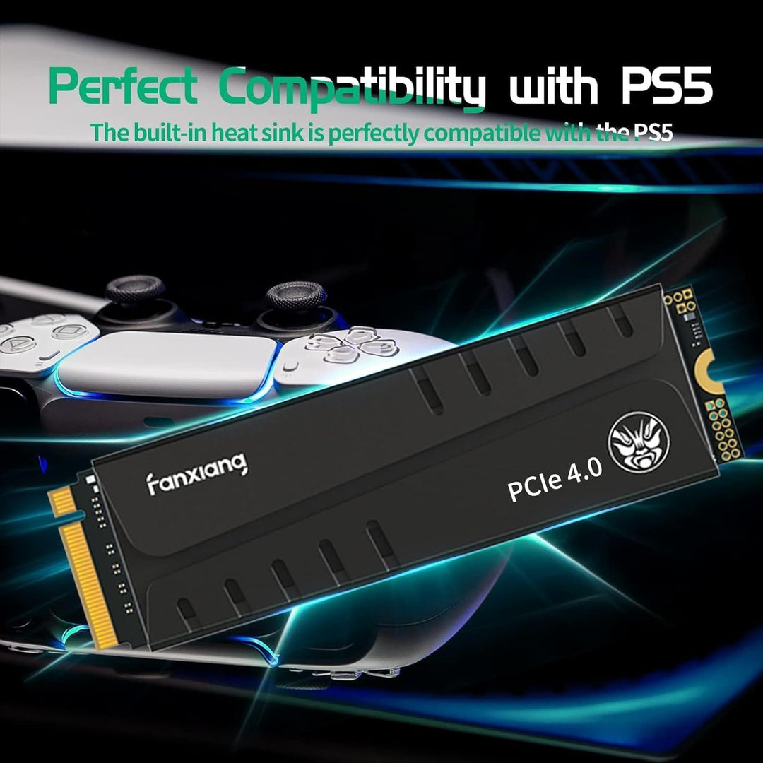 fanxiang M2 SSD 500GB Nvme M.2 2280 Interne SSD Festplatte PCIe 4.0 DRAM mit Kühlkörper, 7400MB/s Le