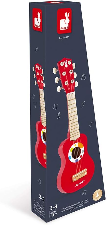 Janod - My First Confetti Holz-Gitarre, Kinder-Musikinstrument, Spielzeugnachbildung und Spielzeug f