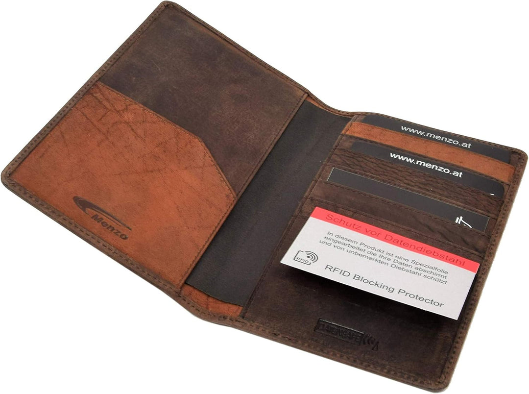 Menzo Reisepasshülle aus echten Leder mit RFID-Schutz, Reisepassetui für Damen und Herren (Marrone),