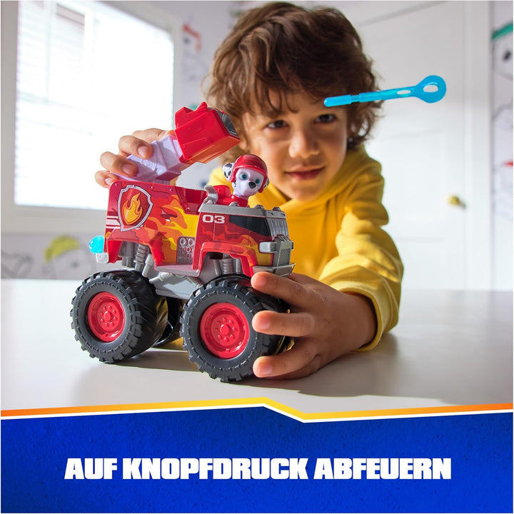 PAW PATROL Rescue Wheels - Marshalls Feuerwehr Monstertruck mit Geschoss-Abwurf und Marshall Hundefi