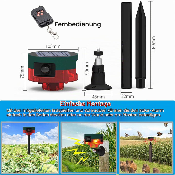KEEDA Solar 129dB Sound &amp; Blitzlicht 360° Bewegungssensor Alarm, Aufzeichnung Benutzerdefinierter Na