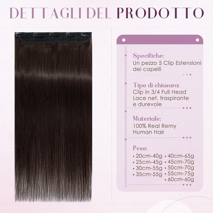 UK-Fashion-Shop Extensions Echthaar Clip In Remy Echthaar Haarverlängerungen Glatt 1 Tressen 5 Clips