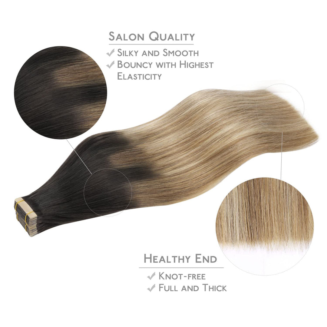 WENNALIFE Tape Extensions Echthaar, 20pcs 40g 30cm 12 Zoll Dunkel Braun bis Chestnut Braun und Dirty