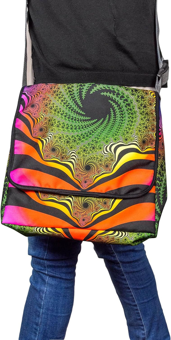 PSYWORK Schwarzlicht Umhänge Tragetasche Neon Fractal Dimension III Neon UV-aktiv wasserabweisend
