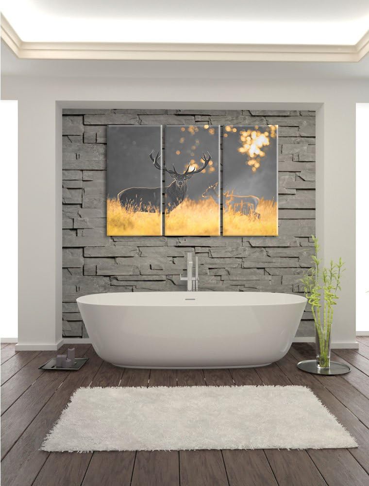 Pixxprint Rotwild im goldenen Morgenlicht als Leinwandbild/Grösse: 3 Teilig (120x80 cm) cm/Wandbild/