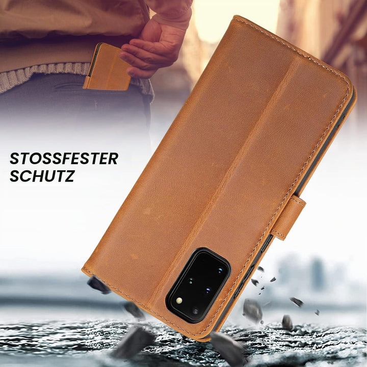 LENSUN Echtleder Hülle für Samsung Galaxy S20 Plus, Handyhülle [Echtes Leder] [Magnetverschluss] [Ka