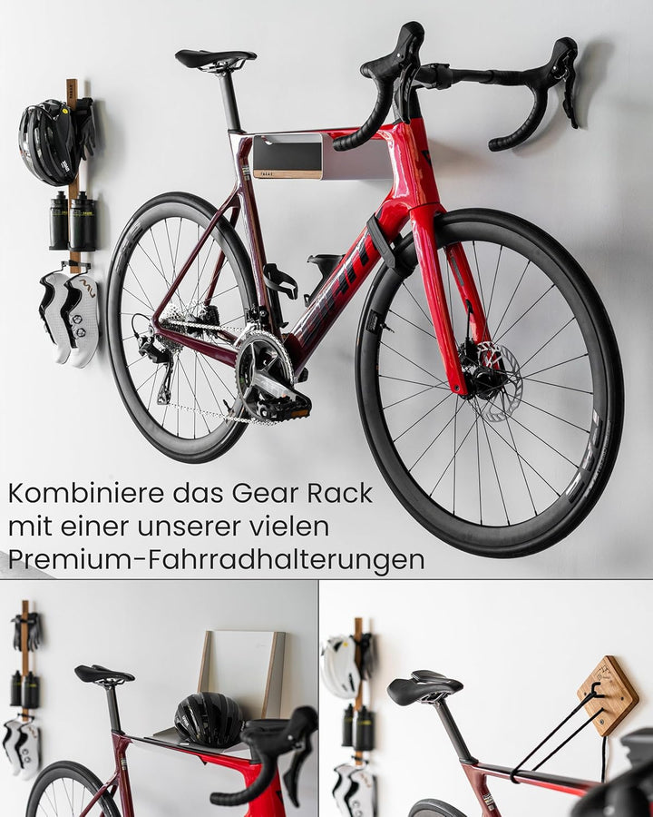 PARAX Gear-Rack Wand-Organizer für Fahrradzubehör aus Holz M: 60 cm M Set 2: Helm | 2x Brille | Abla