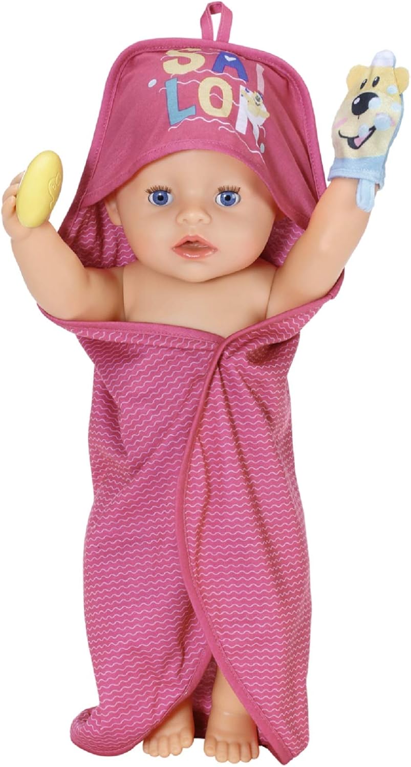 BABY born Bath, Puppenzubehör fürs Bad mit Kapuzenhandtuch, Schwamm und Waschlappen, für 43 cm Puppe