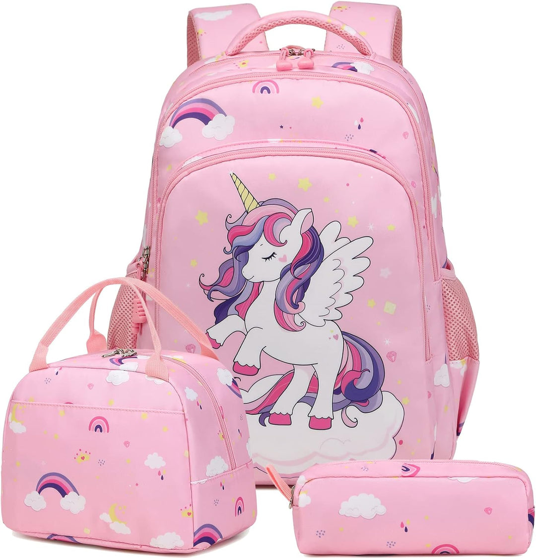 Kinderucksack Einhorn für Mädchen Schulrucksack Rucksack Kinder Schultasche 3 in 1 Schultaschen Sets