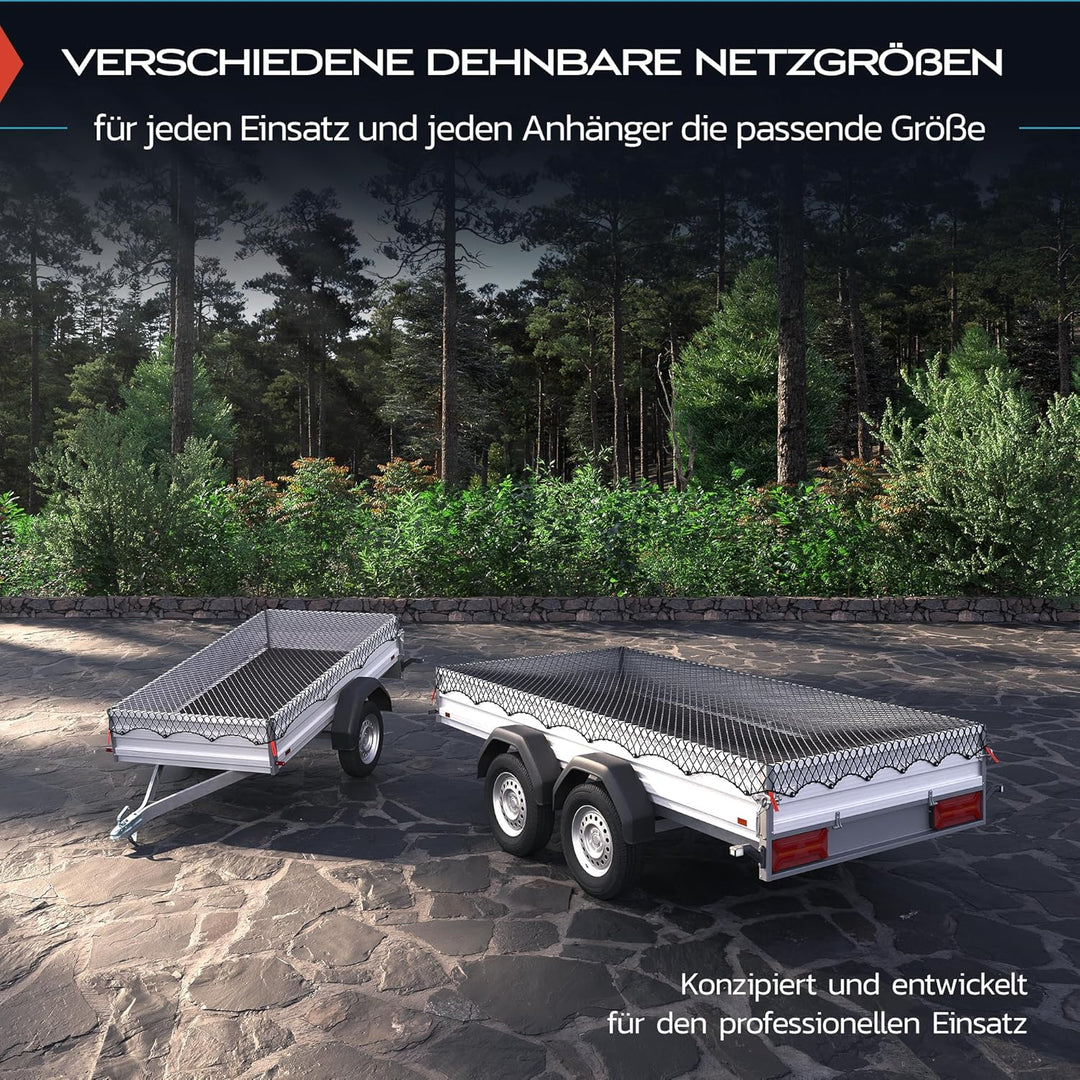 TRIBURG Anhängernetz Dehnbar 2x3 m bis 3x4 m | Elastisches Anhänger Netz mit Eckmarkierungen und Gum