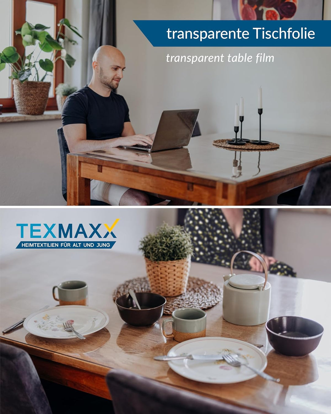 TEXMAXX® Tischfolie transparent 2mm mit abgeschrägter Kante / Tischschutz transparent versch. Grösse
