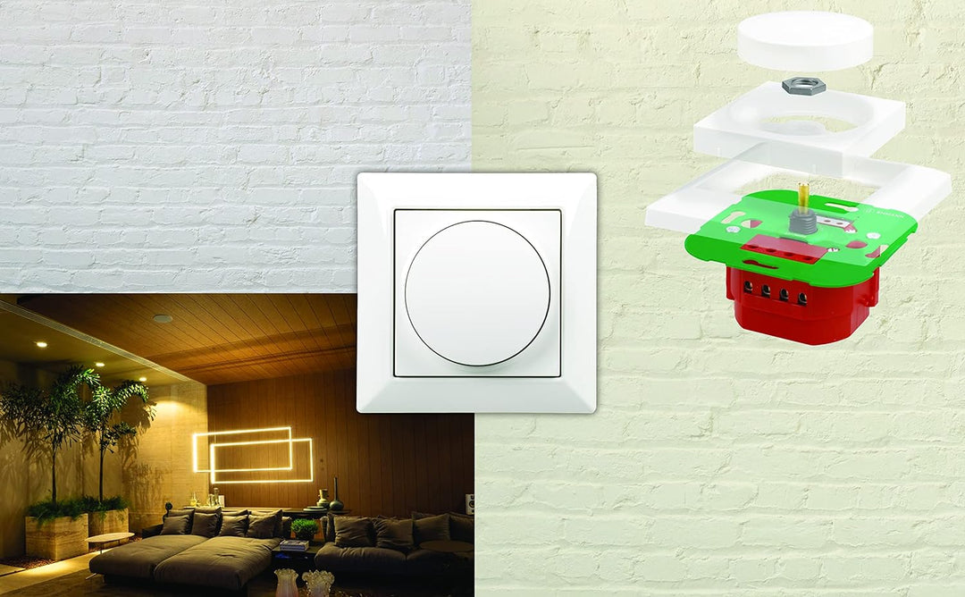 Ehmann LED Unterputz-Dimmer, Phasenanschnitt, 230 V, 50 Hz, Leistung: LED 3-35 W, 7-110 W/VA, inkl.