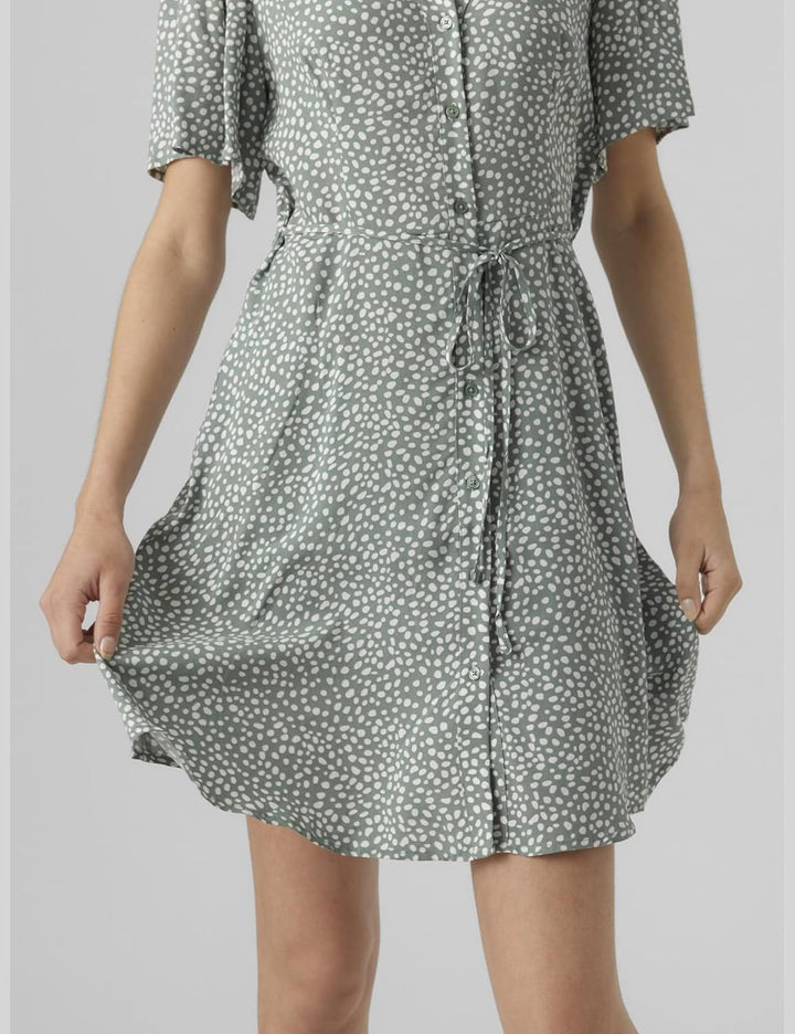 VERO MODA Damen Viskose Mini-Kleid Kurzarmkleid VMAlba XS Laurel Wreath/Aop:joey Dot, XS Laurel Wrea