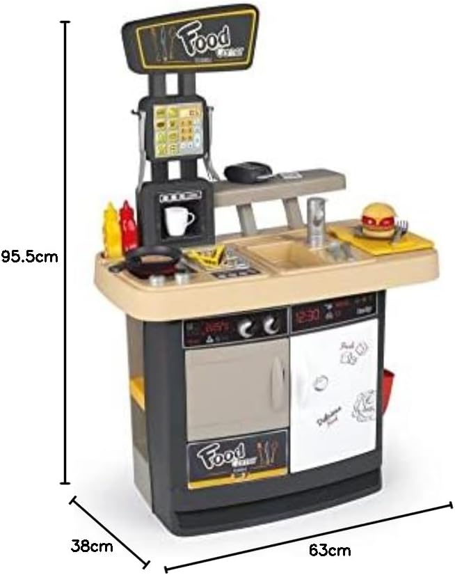 Smoby - Food Corner - 2-in-1 Spielküche und Kinderrestaurant, kompakt und rundum bespielbar, mit 29