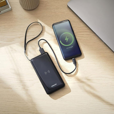 Philips DLP1011Q/00 - Power Bank mit kabelloser Qi-Ladefuntion - 1X Typ-C und 2X USB-A Ausgänge - LE