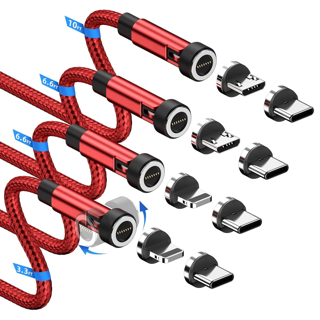 USB C kabel [4Pack 1m+2m+2m+3m] Red 3 in 1 ladekabel magnetisch 540-Grad-Drehung 3A Schnelllade & Da