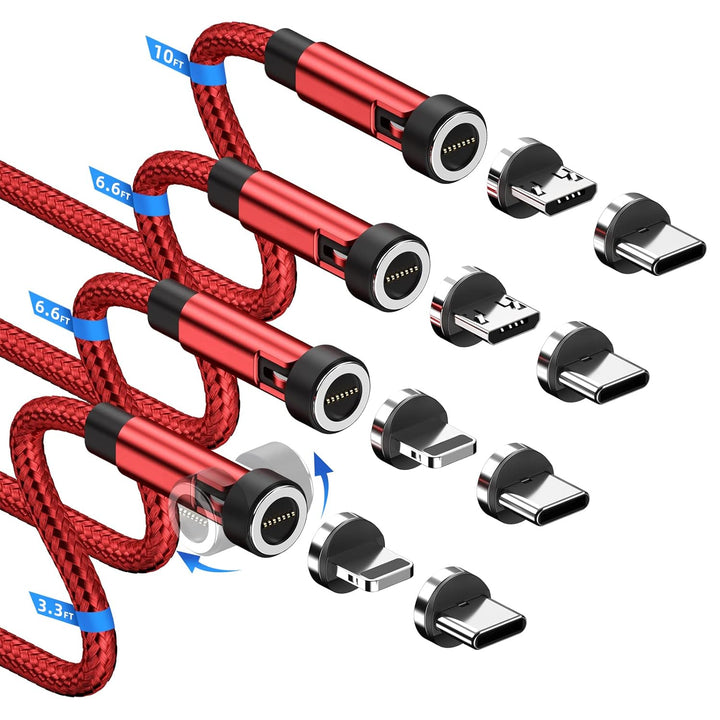 USB C kabel [4Pack 1m+2m+2m+3m] Red 3 in 1 ladekabel magnetisch 540-Grad-Drehung 3A Schnelllade & Da