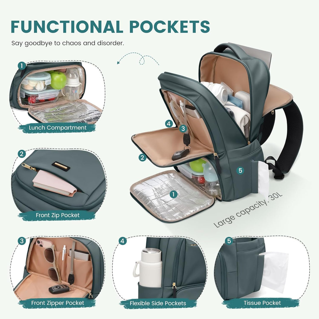 GOLF SUPAGS Lunch Rucksack Damen, 16 Zoll Laptop Rucksack Schulrucksack mit Lsoliertes Kühltasche fü