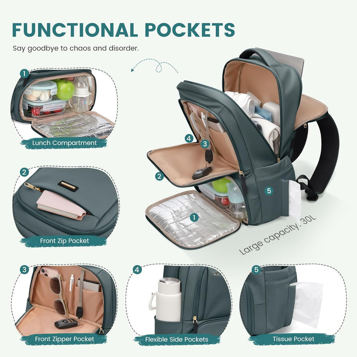 GOLF SUPAGS Lunch Rucksack Damen, 16 Zoll Laptop Rucksack Schulrucksack mit Lsoliertes Kühltasche fü