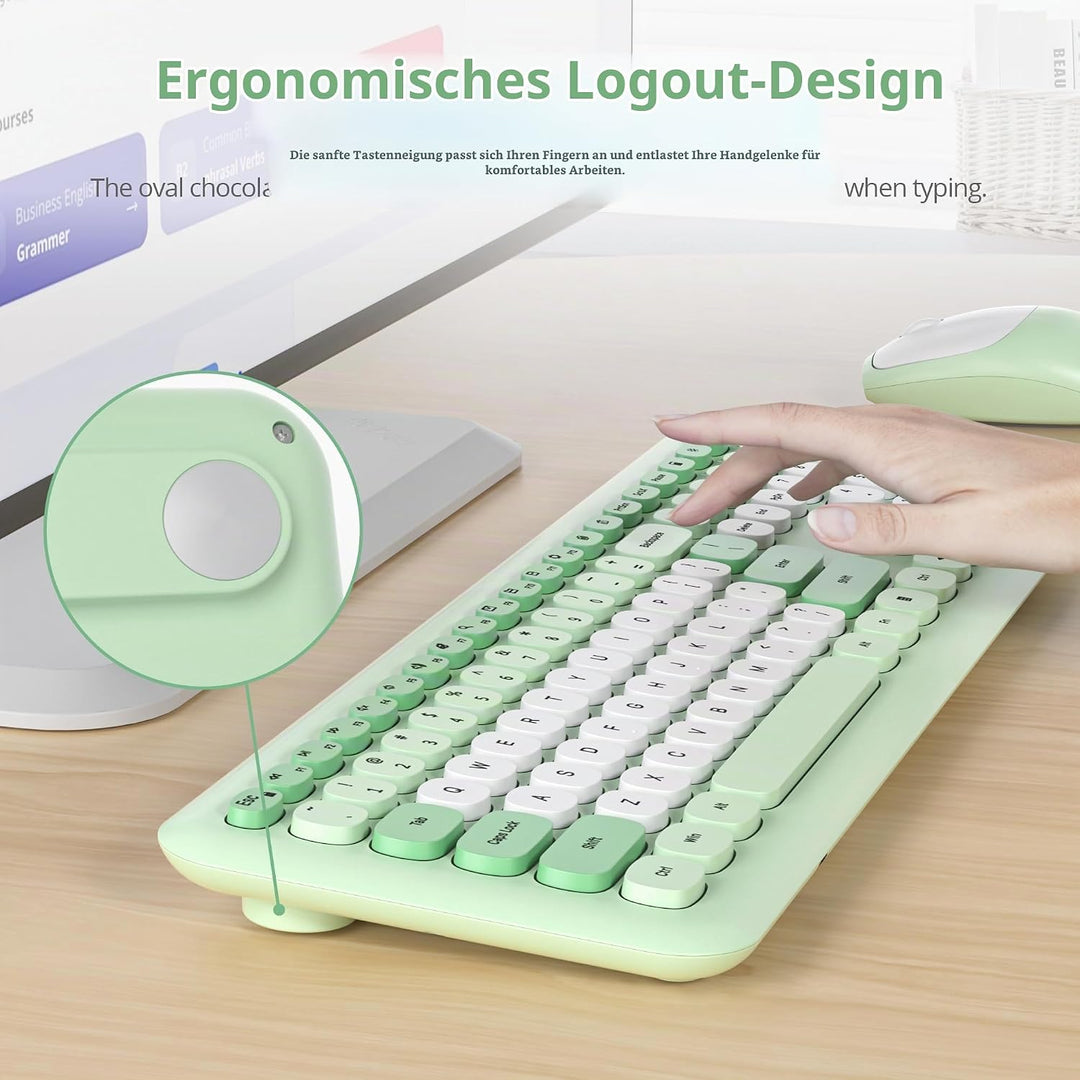 SOLIDEE Buntes kabellose Tastatur und Maus-Kombination,2.4GHz Retro Schreibmaschine,104 Tasten in vo