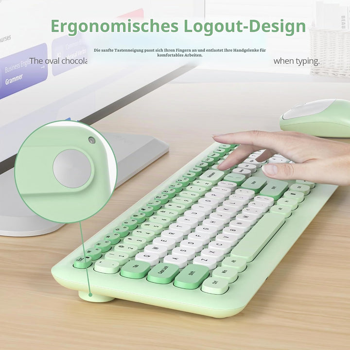 SOLIDEE Buntes kabellose Tastatur und Maus-Kombination,2.4GHz Retro Schreibmaschine,104 Tasten in vo