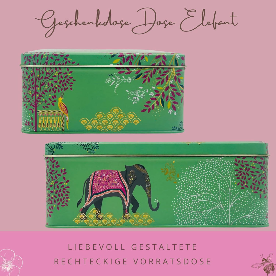 MediMuc Geschenkdose Design Sara Miller - Liebevoll gestaltete rechteckige Vorratsdose - Motiv Elefa