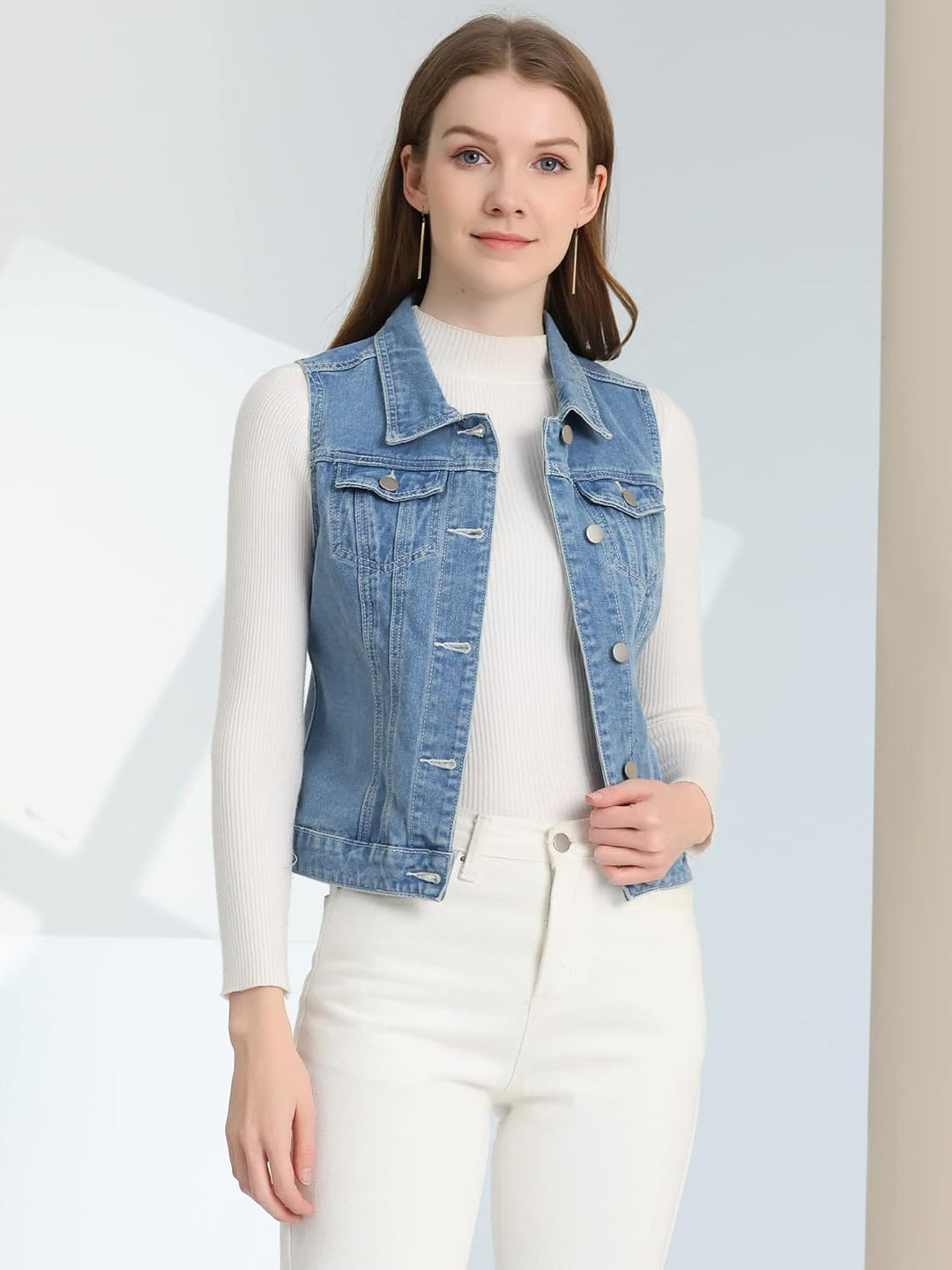 Allegra K Damen Jeansweste Coat S Hellblau-B, S Hellblau-B