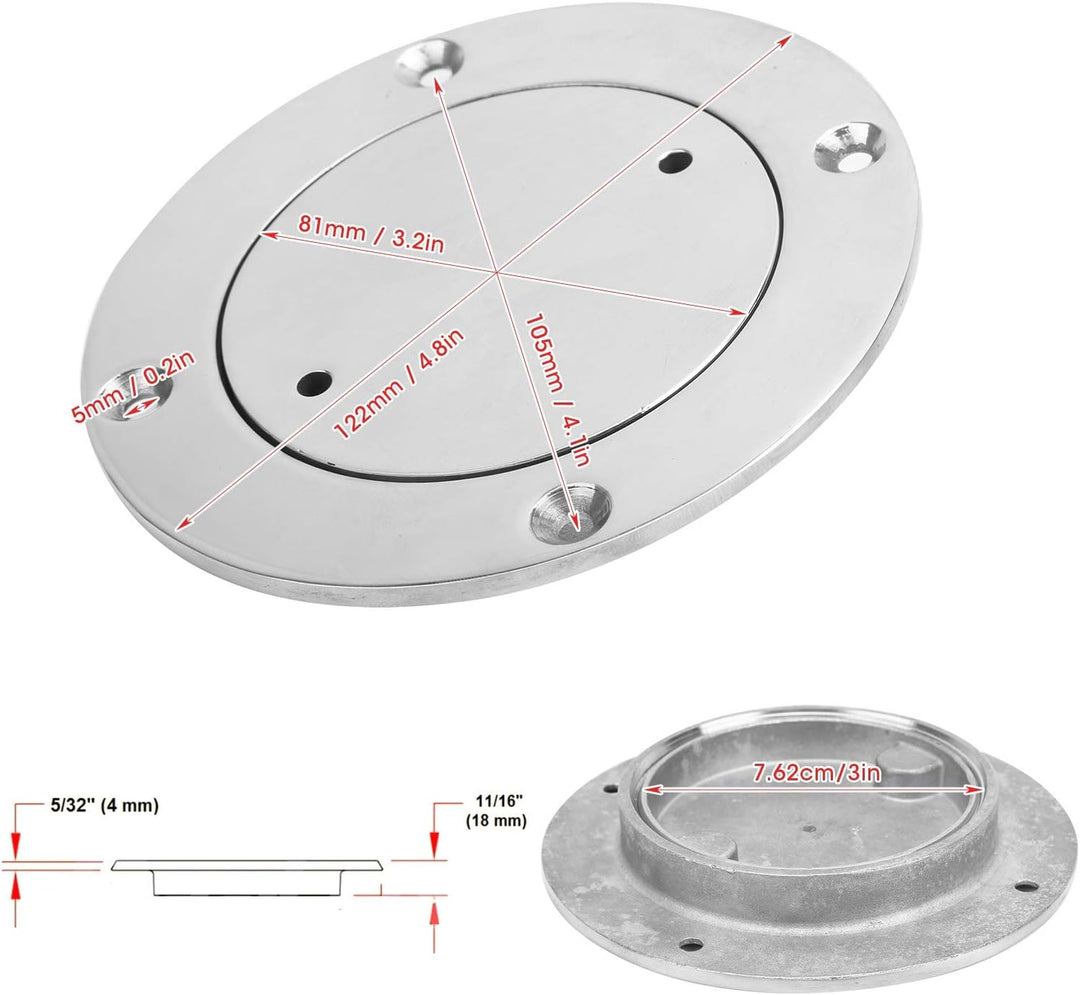 Boot Deck, 3in Edelstahl Runde Zugang Luke Abdeckung Hardware Luke mit abnehmbarem Deckel und Schlüs