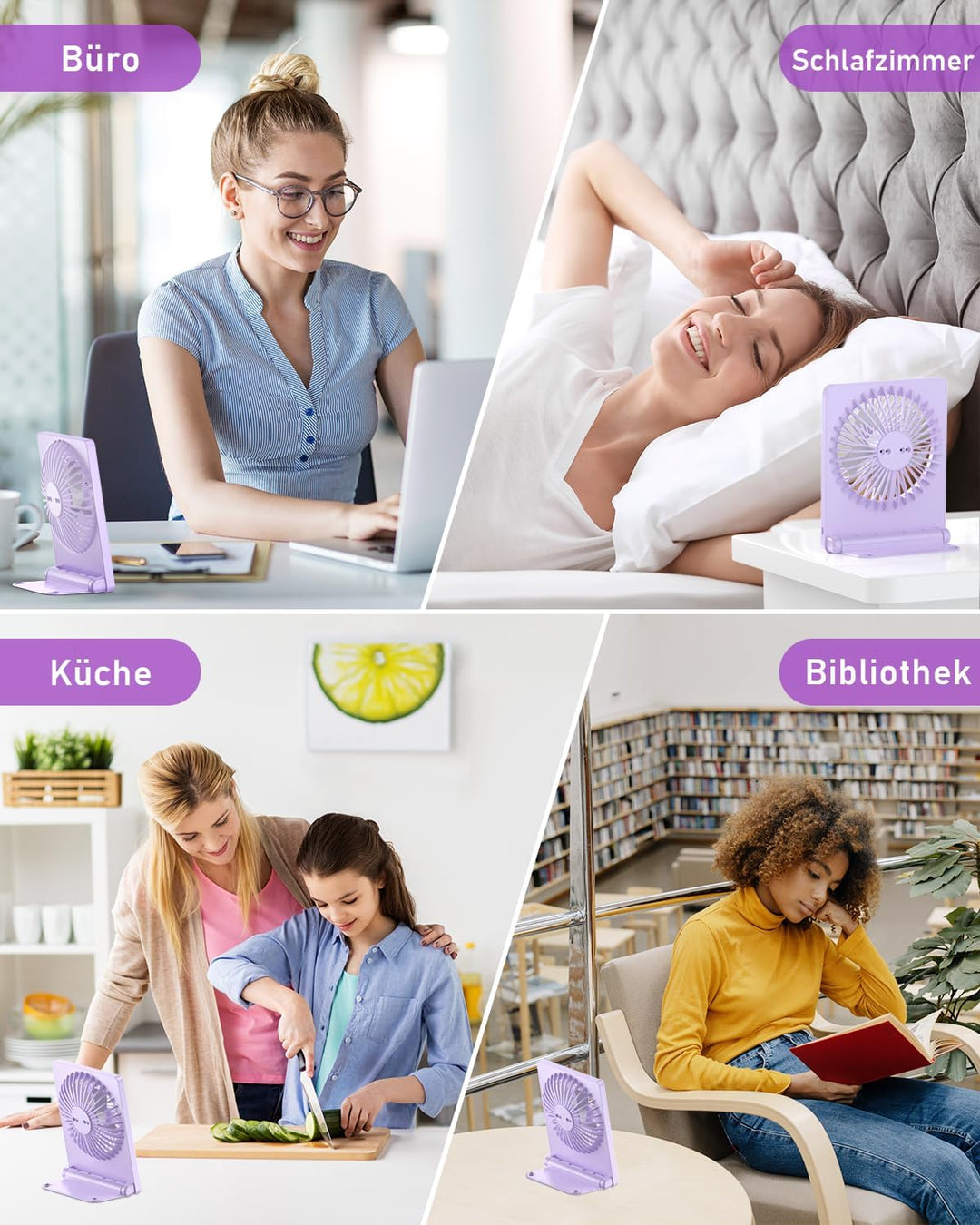 TriPole Tischventilator Leise, 2000mAh Ladefähige USB Ventilatoren Ausführen Bis zu 4-16 Std, 3 Gesc