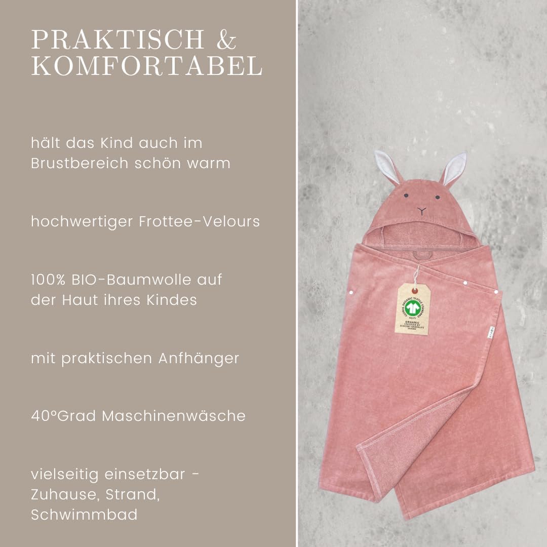DIKOS® 2-in-1 Kapuzenhandtuch & Badeponcho Baby, Kleinkinder & Kinder Altrosa 70x140 | Ab Geburt Bab