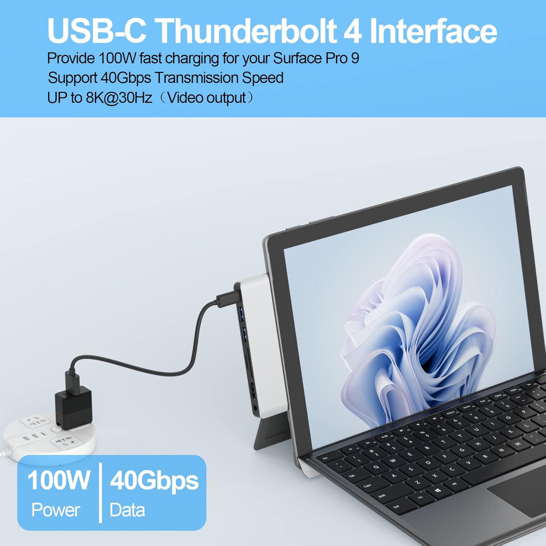 Surface Pro 9 Dockingstation mit 4K HDMI, USB C Thunerbolt 4 (Display+Daten+PD), USB 3.0 * 2, SD/TF