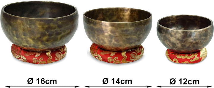keepdrum Tibetische Bronze Klangschalen Singing Bowl Set 3-teilig mit Zubehör, Bronze