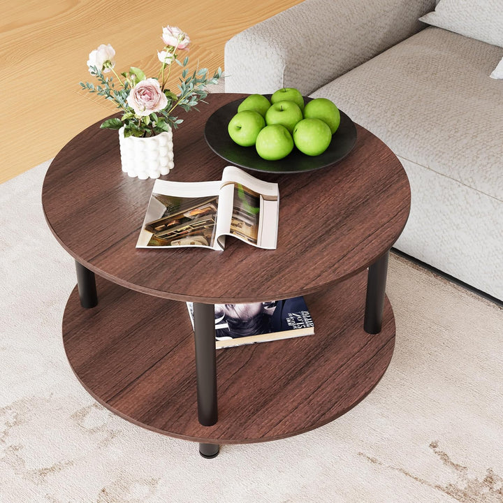 Couchtisch Rund, 2 Ablagen, Wohnzimmertisch, Beistelltisch, Kaffeetisch, Sofatisch, für Wohnzimmer,