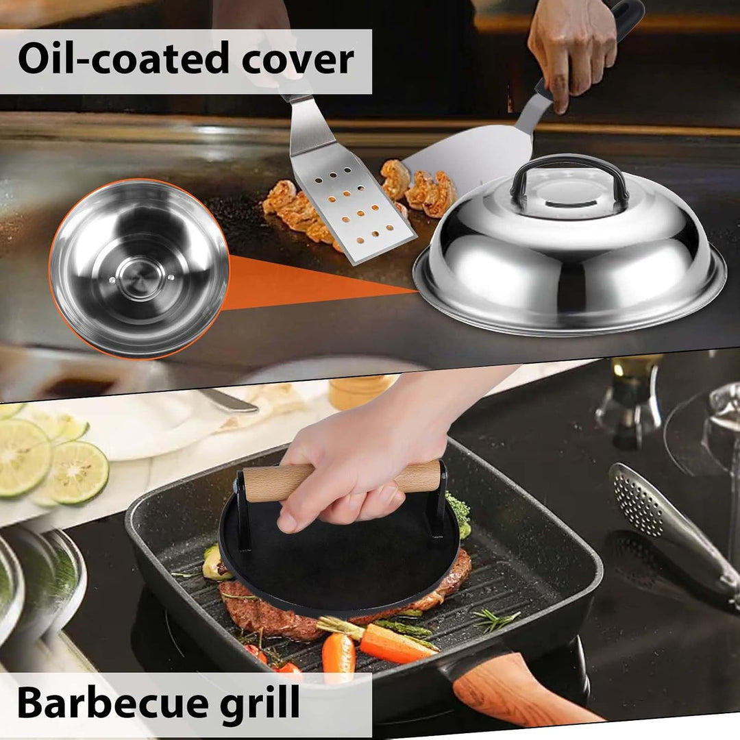 29TLG Plancha Zubehör Set Edelstahl, Grill Zubehör für Männer, Smash Burger Set mit Grillspachtel, B