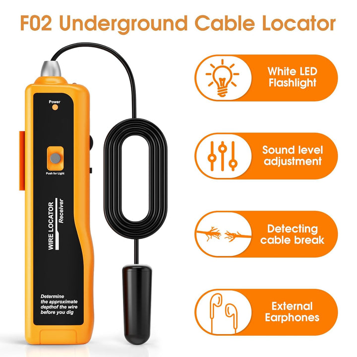 Kolsol Unterirdischer Kabel-Locator F02, Draht-Tracker mit Kopfhörer zum Lokalisieren von Drähten un
