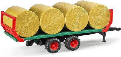bruder 02220 - Ballentransportanhänger mit 8 Rundballen - 1:16 Ballenwagen Bauernhof Landwirtschaft
