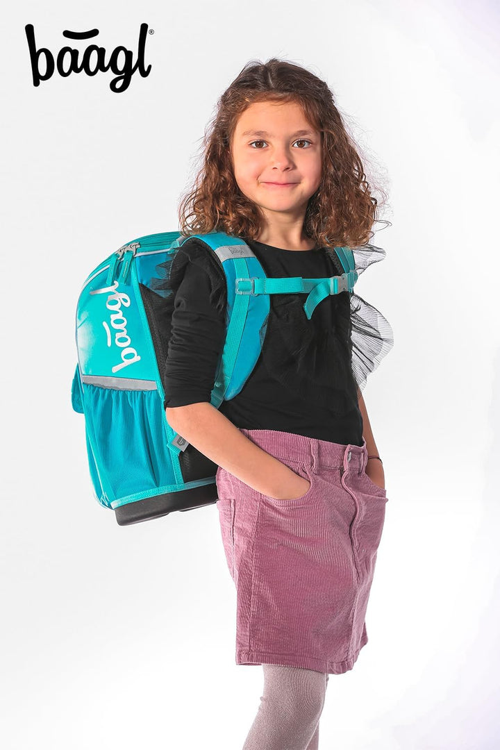 Baagl Schulranzen Mädchen Set 3 Teilig (Zippy Schultasche für 1. Klasse, Mäppchen, Turnbeutel), Grun