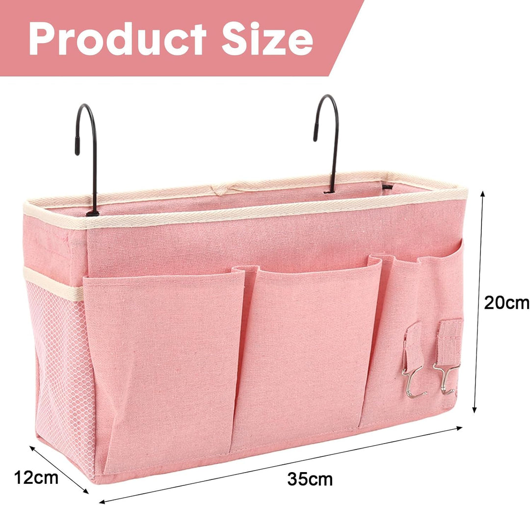 2er-Set Hängeorganizer mit 3 Fächern, Bett Organizer, Rosa, Rosa