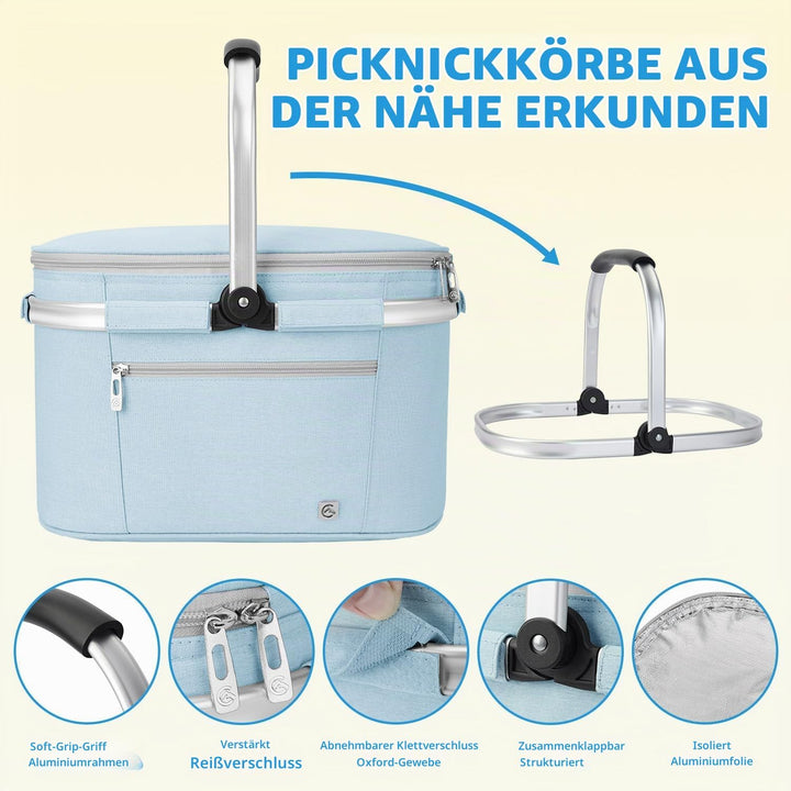 ALLCAMP Faltbar Isoliert Kühltasche - Einkaufskorb Thermo Mit Deckel, Abnehmbarer Picknickkorb 2 Per