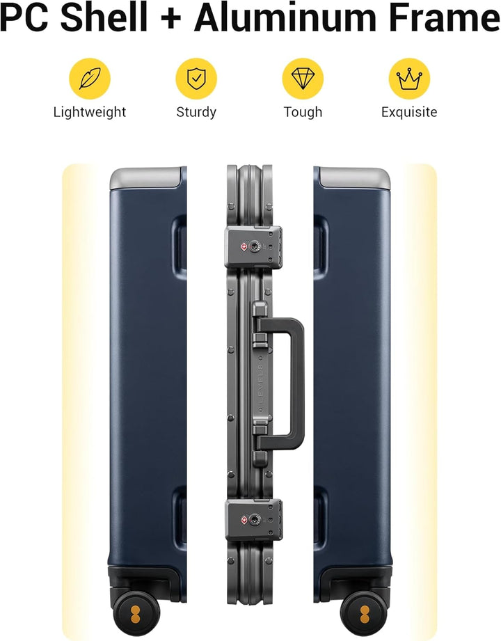LEVEL8 Reisekoffer mit Aluminium Rahmen, Handgepäck Cabin Trolley Hartschalen Spinner Mit Doppelte T
