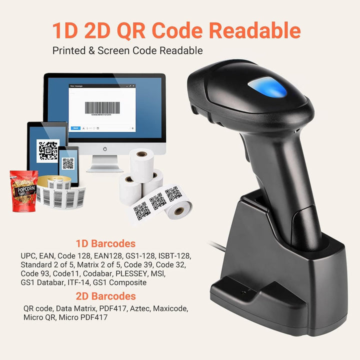 Tera Barcode-Scanner Wireless 2,4 GHz Barcodescanner für 1D 2D QR Barcodes Kabellos Barcode-Lesegerä
