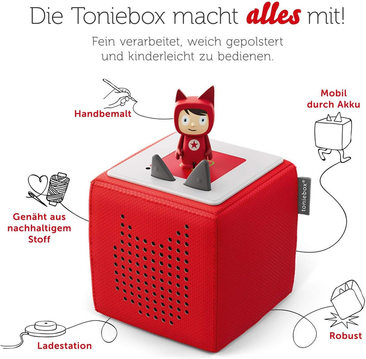 Toniebox Extrapack – Toniebox Starterset Rot + 4X Peppa Pig Hörfiguren, Audioplayer für Hörbücher un